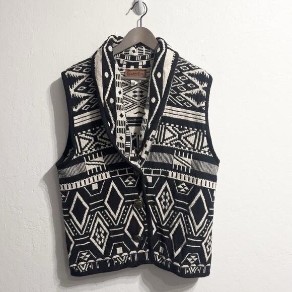 Painted Pony Vest Black White Southwest Aztec Western Cow Girl Boho Tapestry - Picture 1 of 7